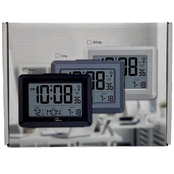 WallarGe Atomic Clock Black Indoor Temp Alarm 8.5" Battery Operated CL6008-B NIB - Picture 1 of 8